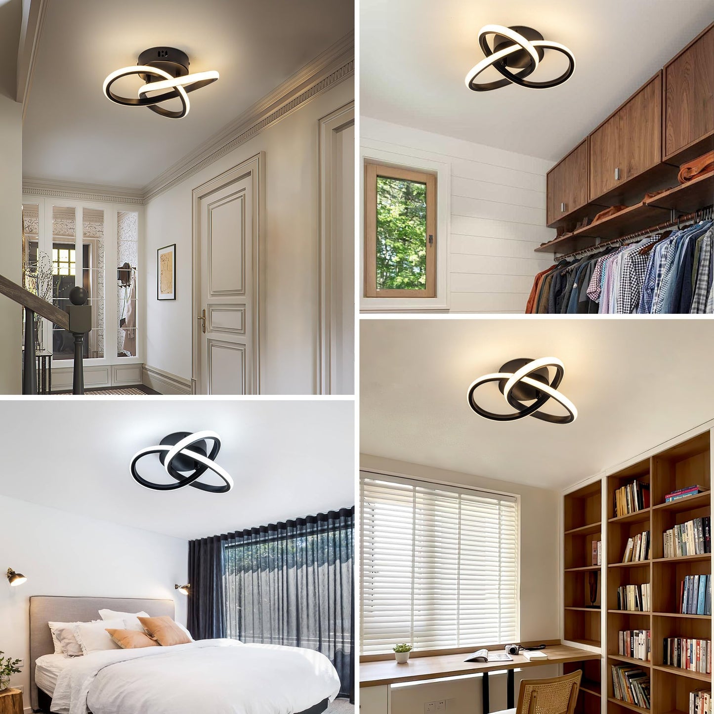 Vrbgify 10 Inch Black LED Ceiling Light 24W Dimmable Fixture with Remote Control Adjustable 3000K to 6000K for Bedroom Entryway Hallway Kitchen 1 Piece