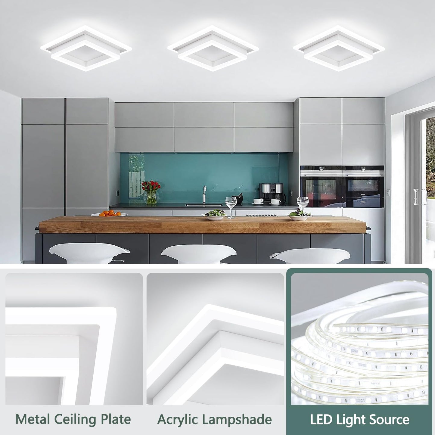 Vrbgify 1 Piece 32W Modern LED Flush Mount Ceiling Light White 10.62 x 10.62 x 3.54 Inch 6000K Cool White Acrylic Fixture for Bedroom Kitchen Hallway