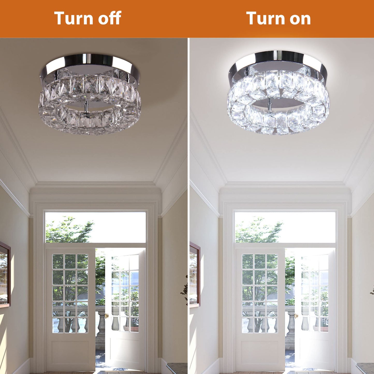Vrbgify 1 Piece 9.8 inch Crystal Flush Mount Ceiling Light Fixture LED Integrated 16W Mini Round Chandelier for Kitchen Hallway Foyer