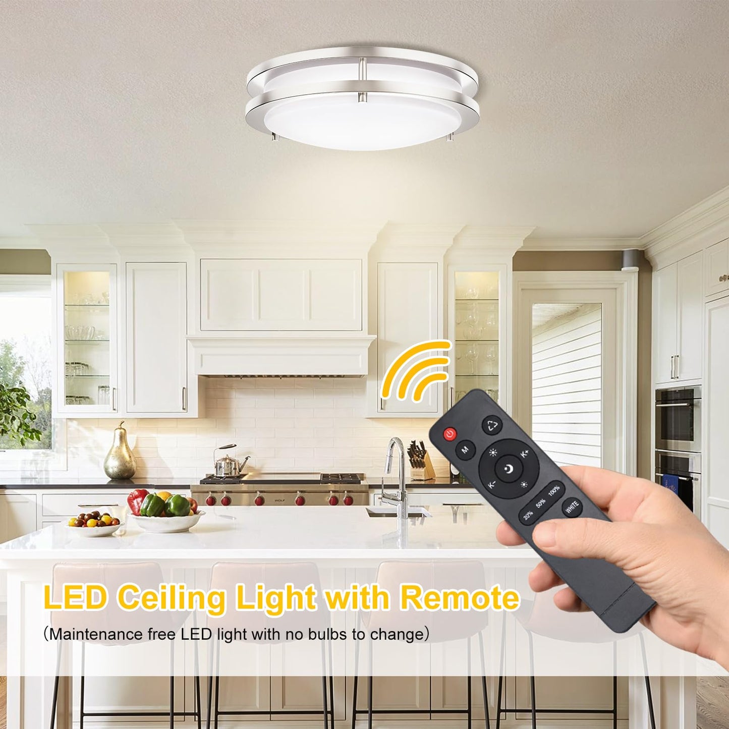 Vrbgify 13 Inch LED Flush Mount Ceiling Light 24W Dimmable 3000K to 6000K Adjustable Color Temperature Remote Control Hardwired 1 Piece