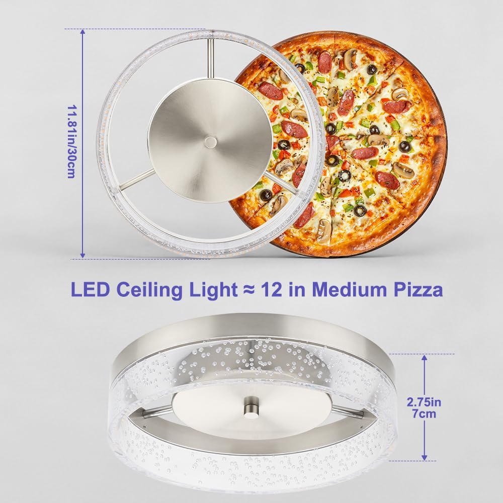 Vrbgify 12 Inch LED Flush Mount Ceiling Light Fixture Brushed Nickel Crystal Acrylic Shade 20W 1500 Lumens 4000K Dimmable 1 Piece