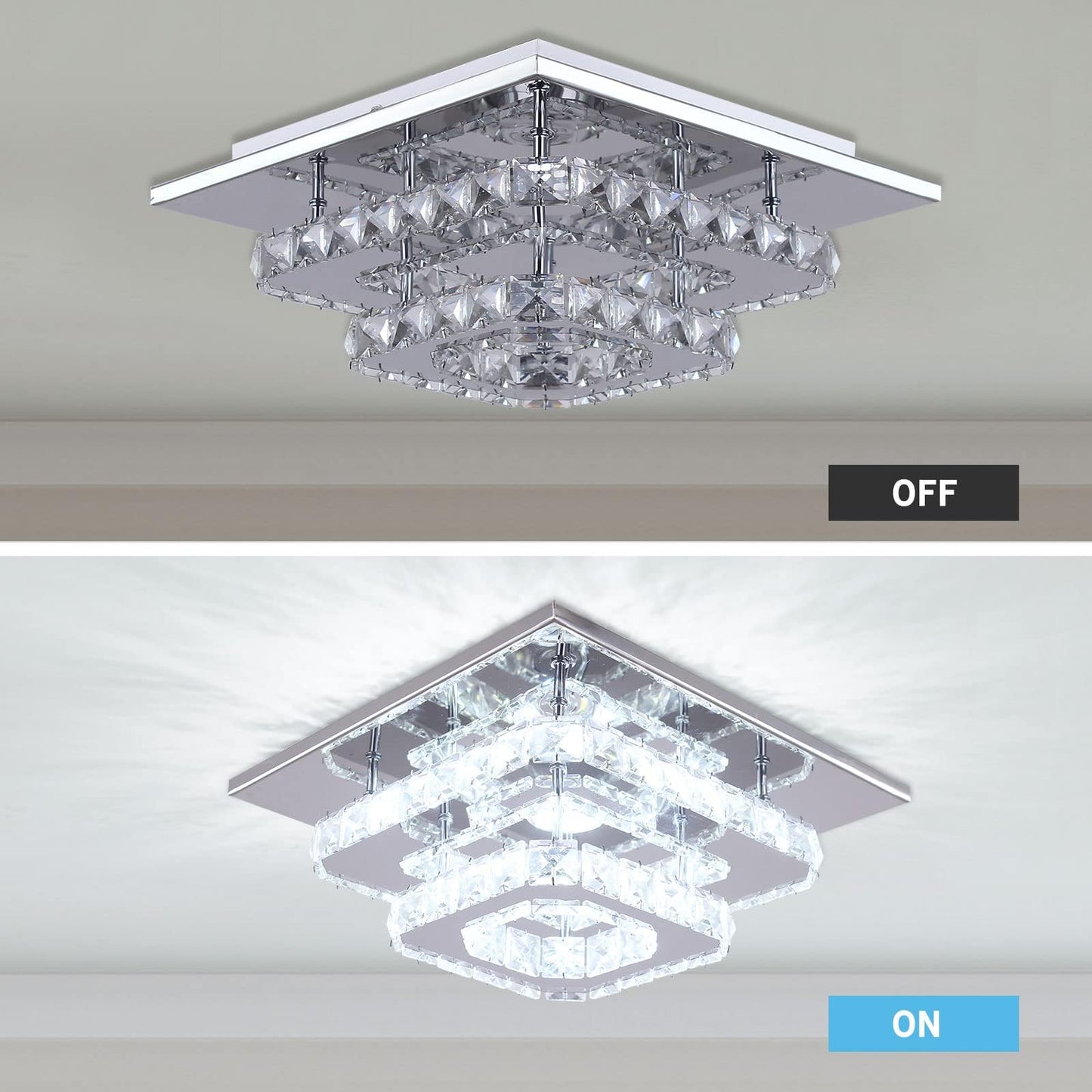 Vrbgify 2 Layer LED Crystal Ceiling Light 30W 110V Flush Mount Fixture Cool White 4500K to 6000K 9.8 Inch Canopy for Hallway Kitchen Bathroom 1 Piece