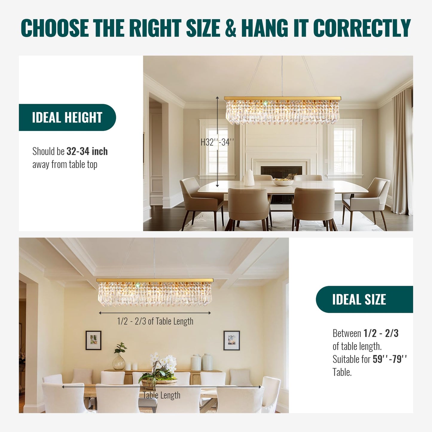 Vrbgify 8-Light Gold Rectangular K9 Crystal Raindrop Chandelier Dimmable Ceiling Light 40 in L x 10 in W x 10 in H for Dining Living Kitchen