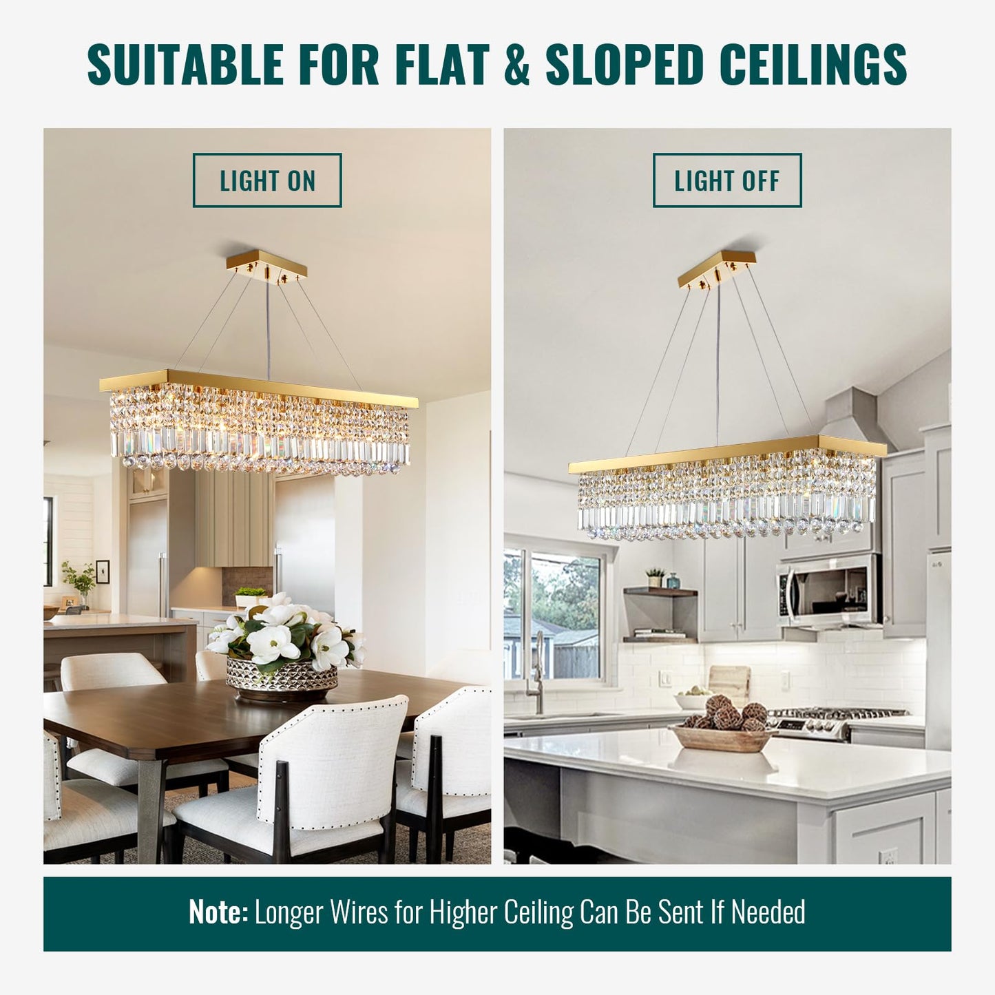 Vrbgify 8-Light Gold Rectangular K9 Crystal Raindrop Chandelier Dimmable Ceiling Light 40 in L x 10 in W x 10 in H for Dining Living Kitchen