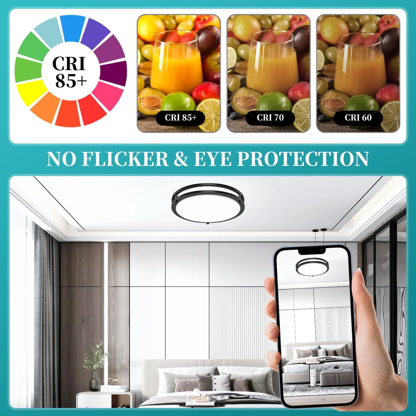 Vrbgify 16 inch LED flush mount ceiling light fixture 50W 5CCT 2700K 3000K 4000K 5000K 6500K dimmable black for kitchen hallway bathroom bedroom 2 pack