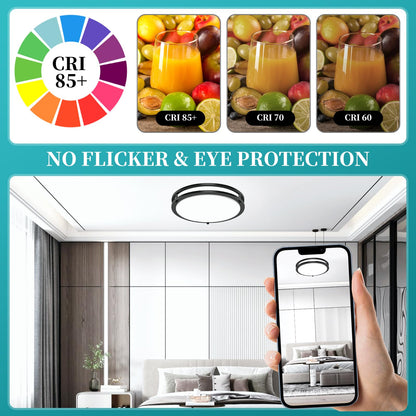 Vrbgify 16 inch LED flush mount ceiling light fixture 50W 5CCT 2700K 3000K 4000K 5000K 6500K dimmable black for kitchen hallway bathroom bedroom 2 pack