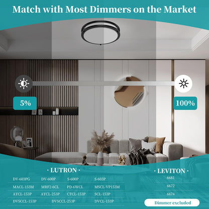 Vrbgify 16 inch LED flush mount ceiling light fixture 50W 5CCT 2700K 3000K 4000K 5000K 6500K dimmable black for kitchen hallway bathroom bedroom 2 pack