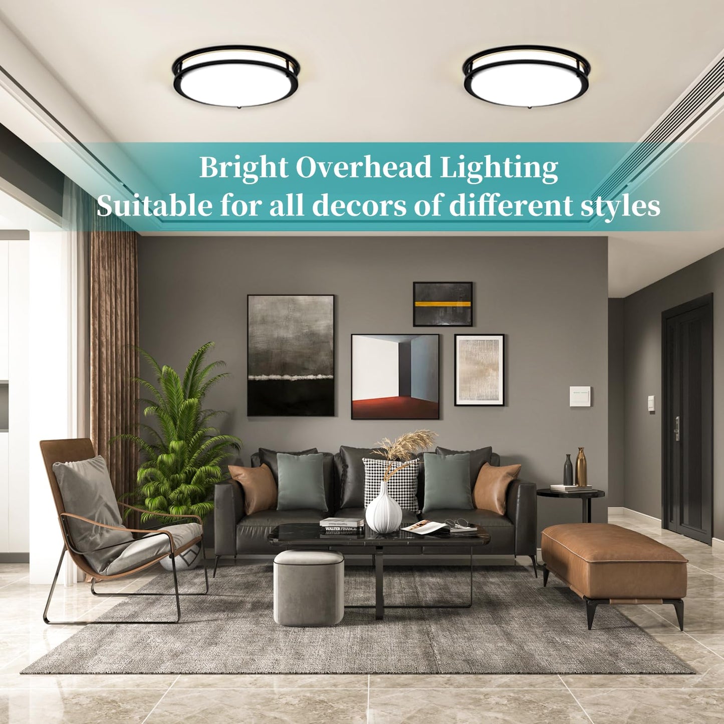 Vrbgify 16 inch LED flush mount ceiling light fixture 50W 5CCT 2700K 3000K 4000K 5000K 6500K dimmable black for kitchen hallway bathroom bedroom 2 pack
