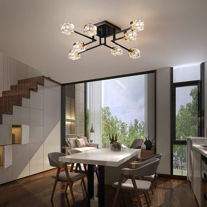 Vrbgify 8 Piece Semi Flush Mount Ceiling Light Fixture Black Gold Modern Crystal Chandelier K9 Crystal G9 Socket for Dining Living Bedroom Entryway