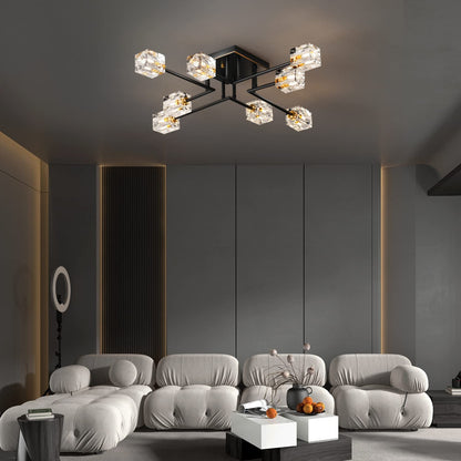Vrbgify 8 Piece Semi Flush Mount Ceiling Light Fixture Black Gold Modern Crystal Chandelier K9 Crystal G9 Socket for Dining Living Bedroom Entryway