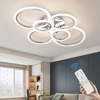 Vrbgify 6 Ring LED Ceiling Light Fixture Dimmable Flush Mount with Remote Acrylic Shade Adjustable Color Temperature for Living Room Bedroom Kitchen 1 Piece