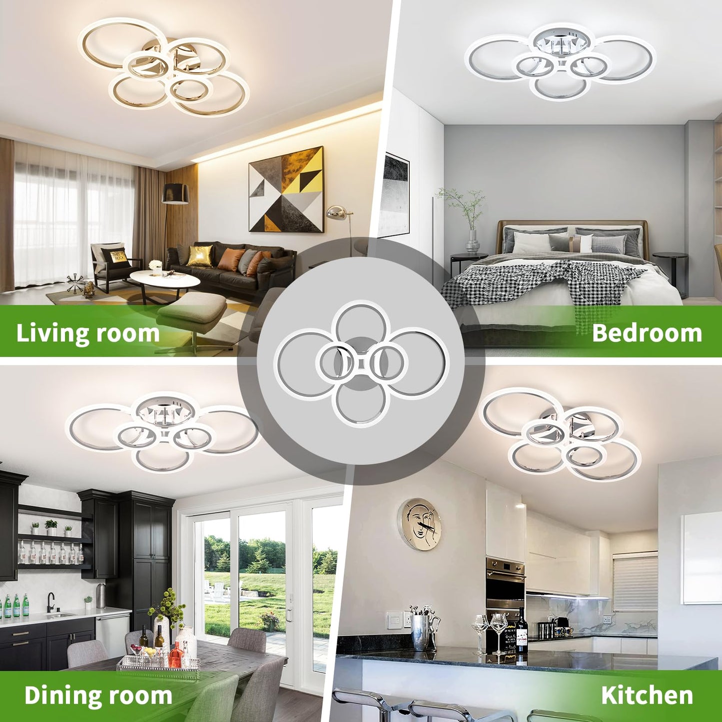 Vrbgify 6 Ring LED Ceiling Light Fixture Dimmable Flush Mount with Remote Acrylic Shade Adjustable Color Temperature for Living Room Bedroom Kitchen 1 Piece