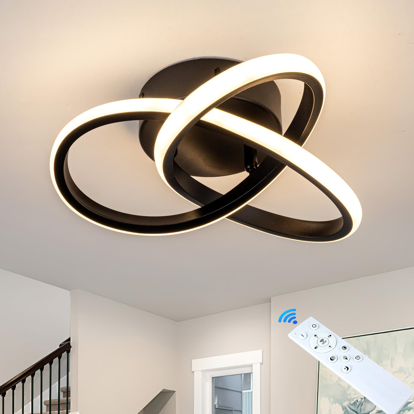 Vrbgify 10 Inch Black LED Ceiling Light 24W Dimmable Fixture with Remote Control Adjustable 3000K to 6000K for Bedroom Entryway Hallway Kitchen 1 Piece