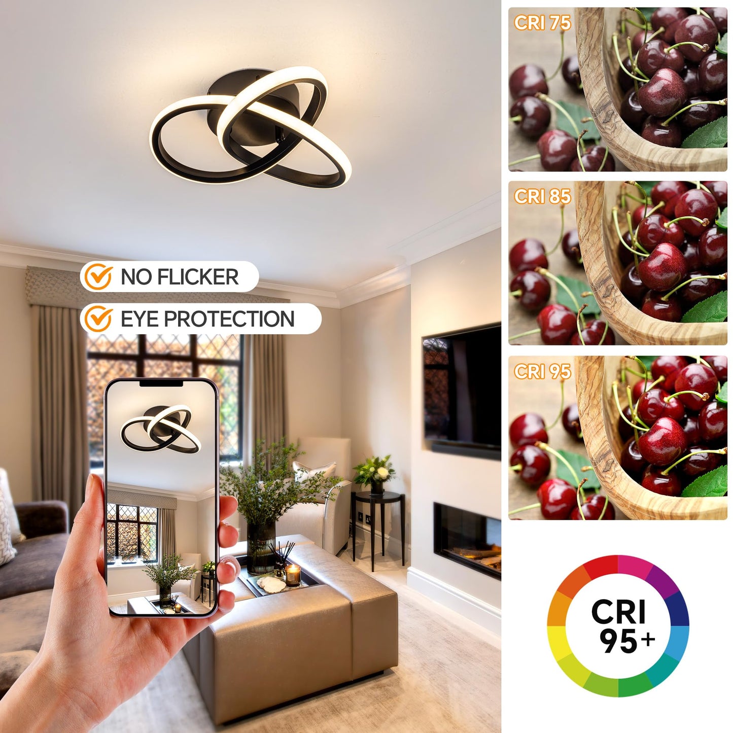 Vrbgify 10 Inch Black LED Ceiling Light 24W Dimmable Fixture with Remote Control Adjustable 3000K to 6000K for Bedroom Entryway Hallway Kitchen 1 Piece