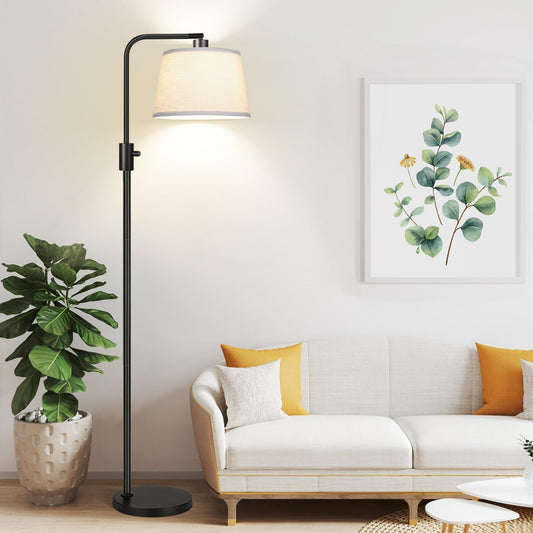 Vrbgify Dimmable LED Floor Lamp 1000 Lumens Arc Standing Lamp with Linen Shade Rotary Switch Adjustable Head 4.1FT 1 Piece Black