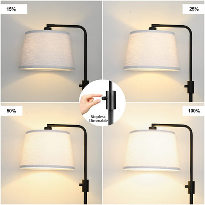Vrbgify Dimmable LED Floor Lamp 1000 Lumens Arc Standing Lamp with Linen Shade Rotary Switch Adjustable Head 4.1FT 1 Piece Black