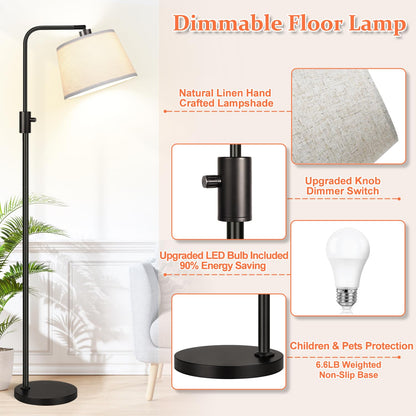 Vrbgify Dimmable LED Floor Lamp 1000 Lumens Arc Standing Lamp with Linen Shade Rotary Switch Adjustable Head 4.1FT 1 Piece Black