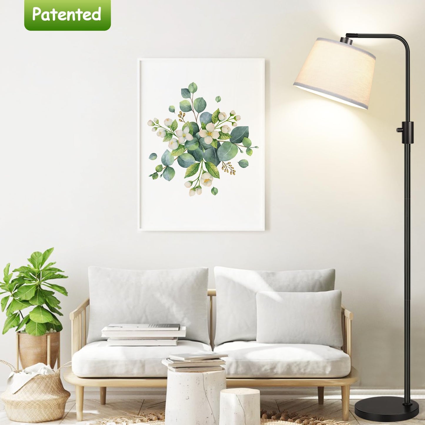 Vrbgify Dimmable LED Floor Lamp 1000 Lumens Arc Standing Lamp with Linen Shade Rotary Switch Adjustable Head 4.1FT 1 Piece Black
