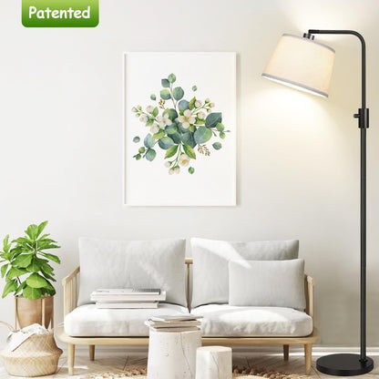 Vrbgify Dimmable LED Floor Lamp 1000 Lumens Arc Standing Lamp with Linen Shade Rotary Switch Adjustable Head 4.1FT 1 Piece Black