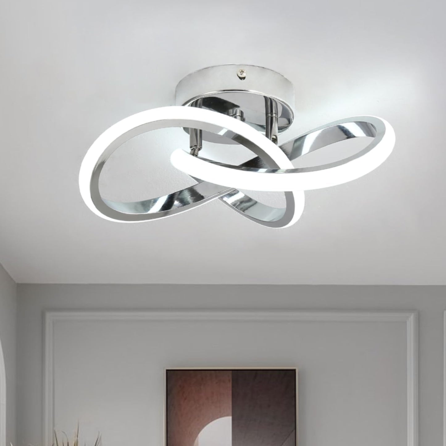 Vrbgify Modern LED Ceiling Light Acrylic Chrome Frame 6000K Cool White 22W 110V 1 Piece 9.5 x 9.5 x 3.5 Inch for Bedroom Kitchen Bathroom Hallway