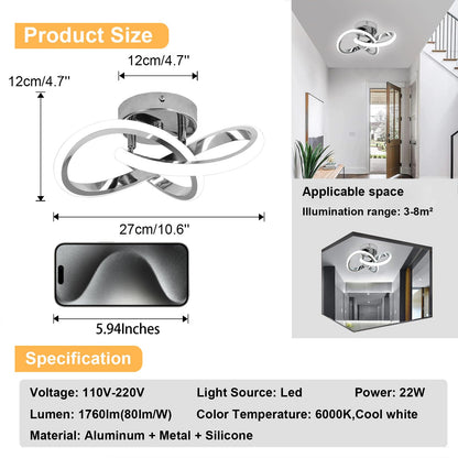 Vrbgify Modern LED Ceiling Light Acrylic Chrome Frame 6000K Cool White 22W 110V 1 Piece 9.5 x 9.5 x 3.5 Inch for Bedroom Kitchen Bathroom Hallway
