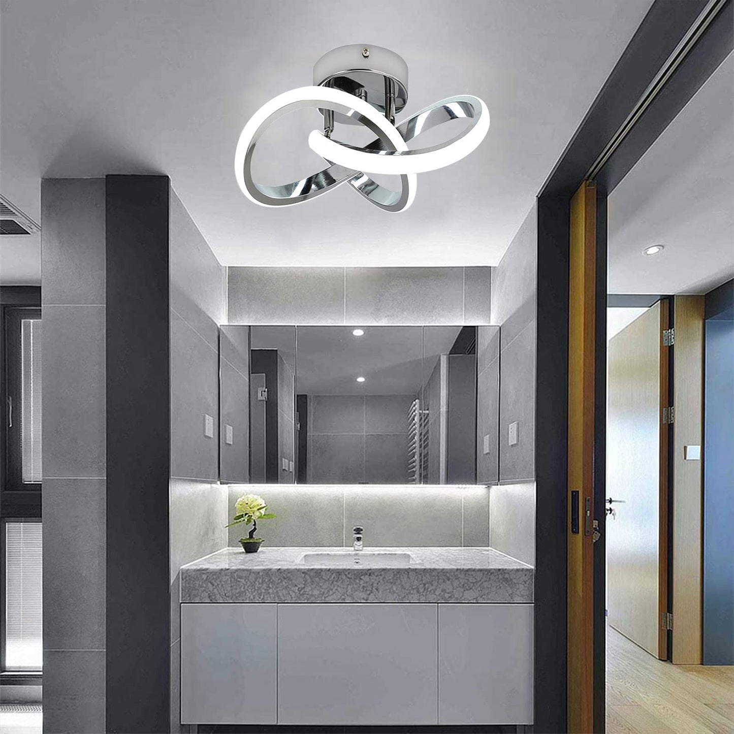 Vrbgify Modern LED Ceiling Light Acrylic Chrome Frame 6000K Cool White 22W 110V 1 Piece 9.5 x 9.5 x 3.5 Inch for Bedroom Kitchen Bathroom Hallway