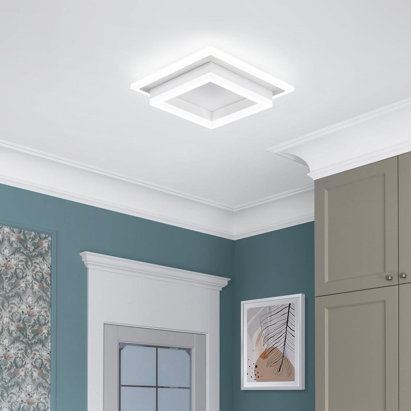 Vrbgify 1 Piece 32W Modern LED Flush Mount Ceiling Light White 10.62 x 10.62 x 3.54 Inch 6000K Cool White Acrylic Fixture for Bedroom Kitchen Hallway