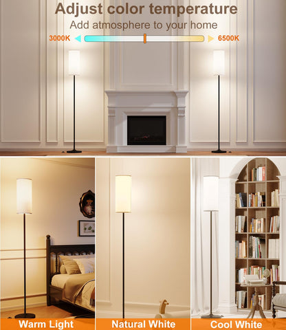 Vrbgify 1 Piece Dimmable LED Floor Lamp 12W Bulb Adjustable Color Temperature 3000K to 6500K Linen Shade Remote Foot Switch Black