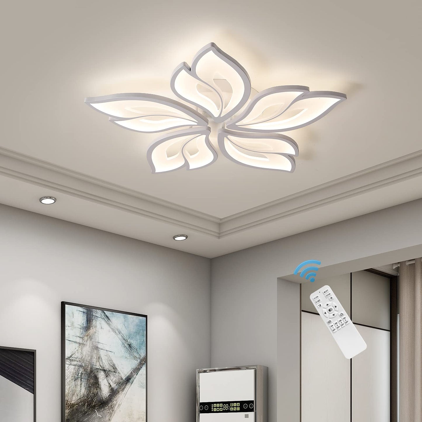 Vrbgify Five Leaf 23.6 in Dimmable LED Flush Mount Ceiling Light with Remote Control Adjustable 3000K to 6500K White Acrylic Fixture 1 Piece