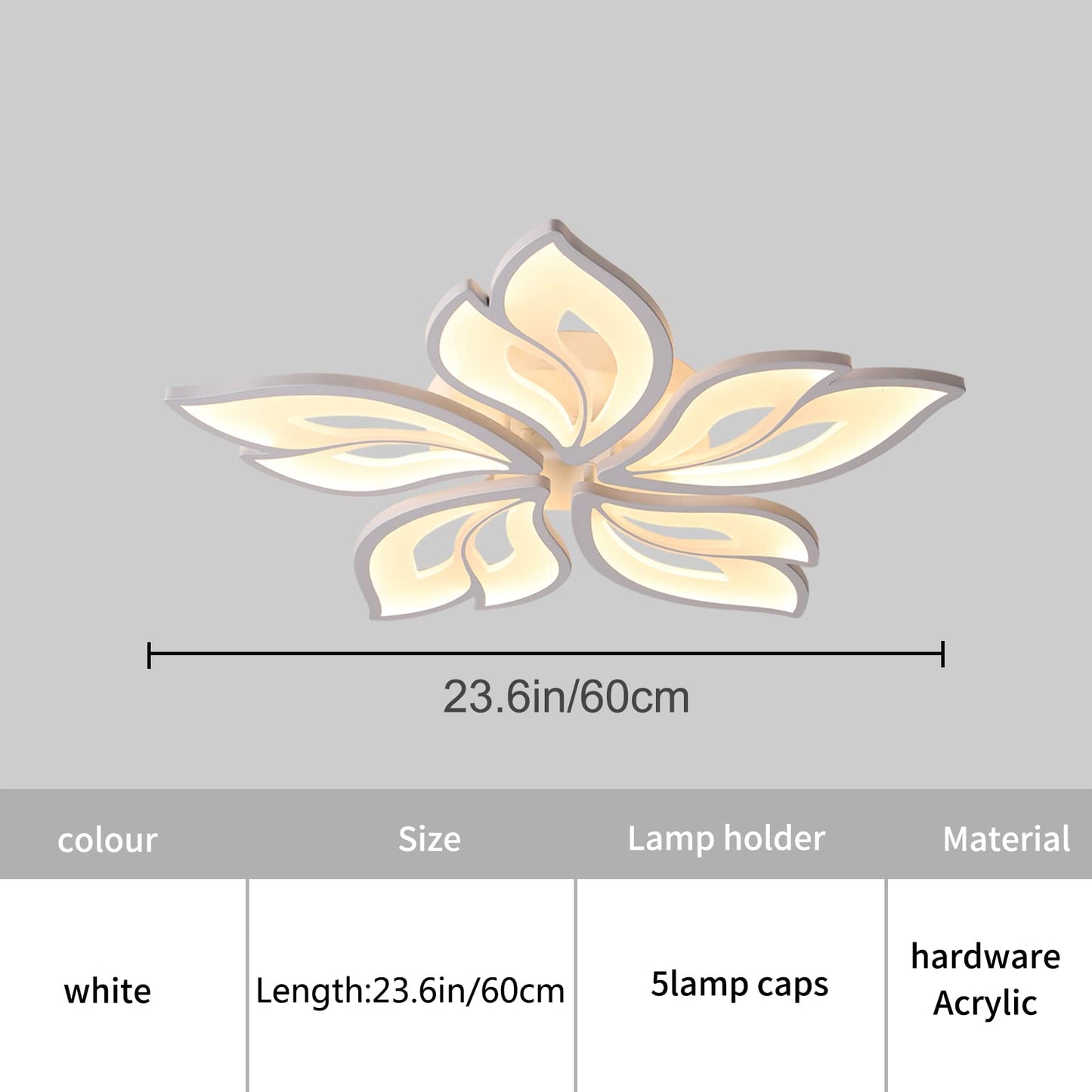 Vrbgify Five Leaf 23.6 in Dimmable LED Flush Mount Ceiling Light with Remote Control Adjustable 3000K to 6500K White Acrylic Fixture 1 Piece
