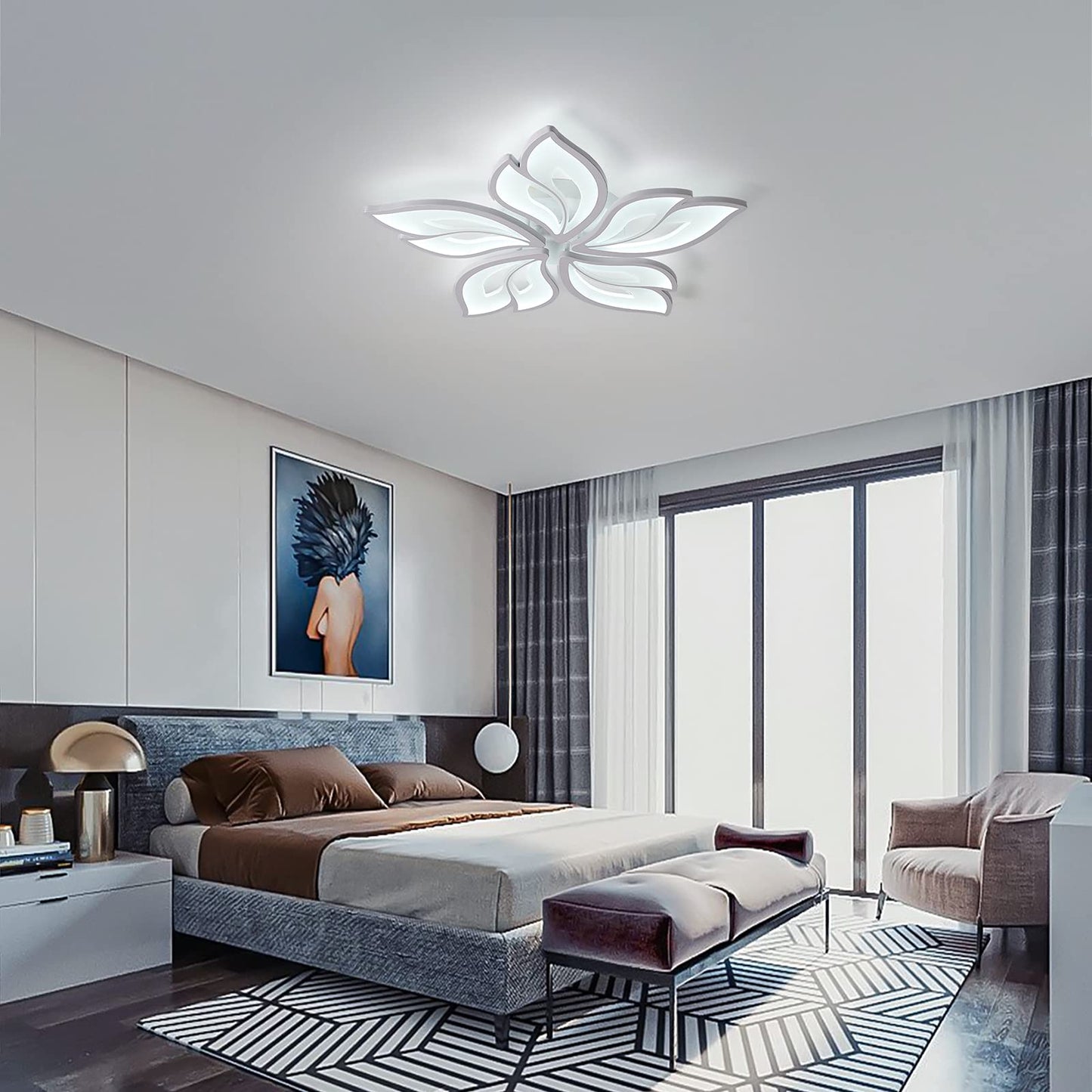 Vrbgify Five Leaf 23.6 in Dimmable LED Flush Mount Ceiling Light with Remote Control Adjustable 3000K to 6500K White Acrylic Fixture 1 Piece