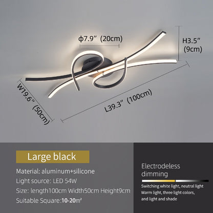 Vrbgify 54W Dimmable LED Ceiling Light Black 3780 Lumen Remote Control Flush Mount Chandelier 39.3x19.6x3.5 in for Kitchen Bedroom Living Room 1 Piece