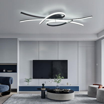 Vrbgify 54W Dimmable LED Ceiling Light Black 3780 Lumen Remote Control Flush Mount Chandelier 39.3x19.6x3.5 in for Kitchen Bedroom Living Room 1 Piece