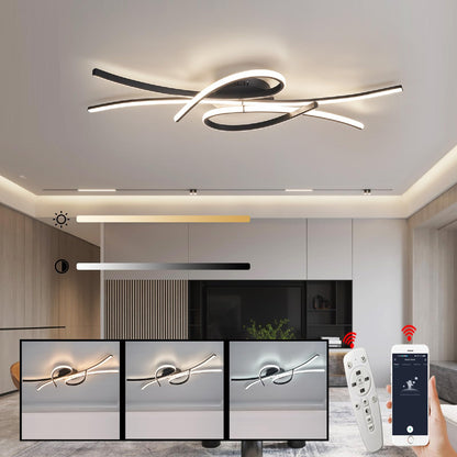 Vrbgify 54W Dimmable LED Ceiling Light Black 3780 Lumen Remote Control Flush Mount Chandelier 39.3x19.6x3.5 in for Kitchen Bedroom Living Room 1 Piece