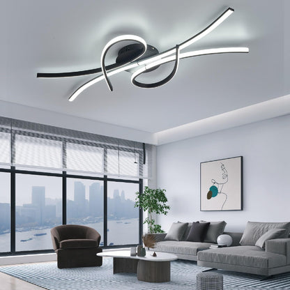 Vrbgify 54W Dimmable LED Ceiling Light Black 3780 Lumen Remote Control Flush Mount Chandelier 39.3x19.6x3.5 in for Kitchen Bedroom Living Room 1 Piece