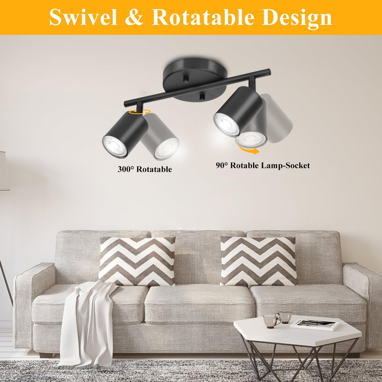 Vrbgify Matte Black LED 2 Light Track Lighting Kit 2 Way Adjustable Ceiling Spotlights GU10 Base Rotates 350 Degrees 4.7 in Canopy 1 Kit
