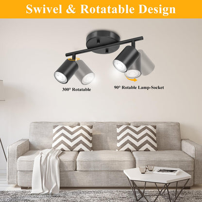 Vrbgify Matte Black LED 2 Light Track Lighting Kit 2 Way Adjustable Ceiling Spotlights GU10 Base Rotates 350 Degrees 4.7 in Canopy 1 Kit