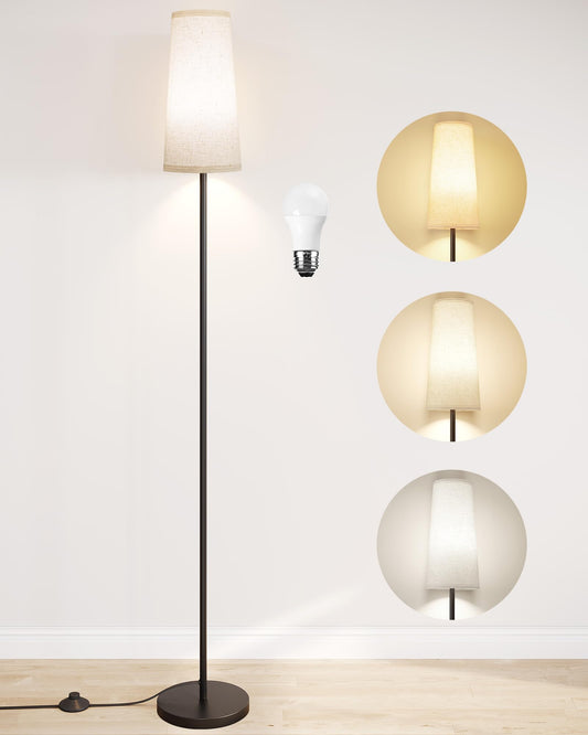Vrbgify 61 Inch Floor Lamp with 9W LED Bulb 3 Color Temperature E26 Socket Weighted Base Foot Switch for Living Room Bedroom Office 1 Piece