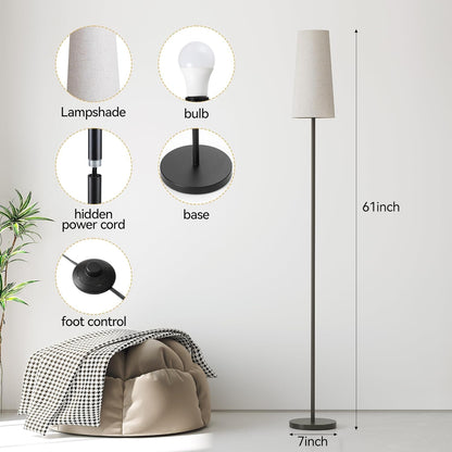 Vrbgify 61 Inch Floor Lamp with 9W LED Bulb 3 Color Temperature E26 Socket Weighted Base Foot Switch for Living Room Bedroom Office 1 Piece