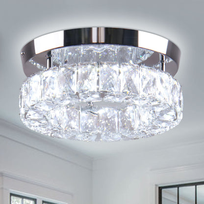 Vrbgify 1 Piece 9.8 inch Crystal Flush Mount Ceiling Light Fixture LED Integrated 16W Mini Round Chandelier for Kitchen Hallway Foyer