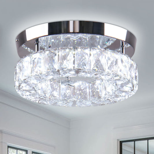 Vrbgify 1 Piece 9.8 inch Crystal Flush Mount Ceiling Light Fixture LED Integrated 16W Mini Round Chandelier for Kitchen Hallway Foyer