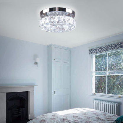 Vrbgify 1 Piece 9.8 inch Crystal Flush Mount Ceiling Light Fixture LED Integrated 16W Mini Round Chandelier for Kitchen Hallway Foyer