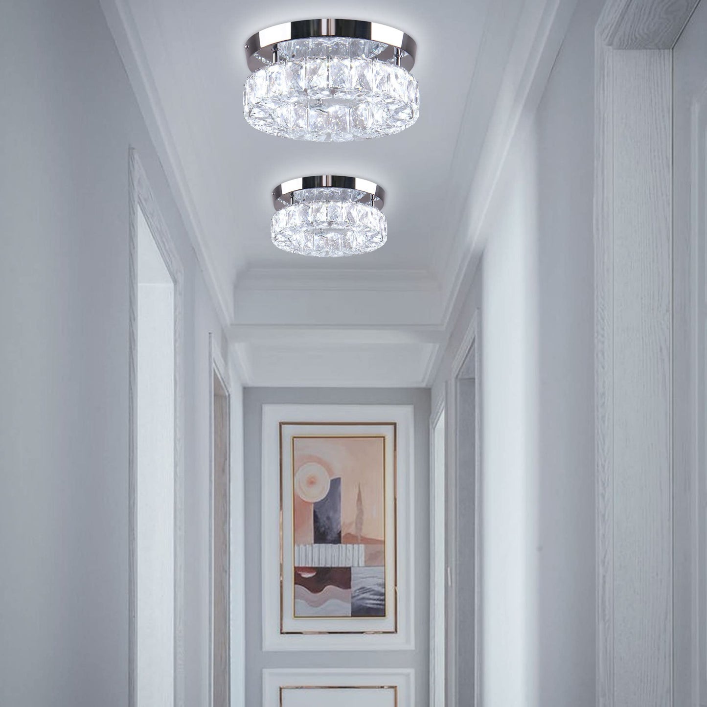 Vrbgify 1 Piece 9.8 inch Crystal Flush Mount Ceiling Light Fixture LED Integrated 16W Mini Round Chandelier for Kitchen Hallway Foyer