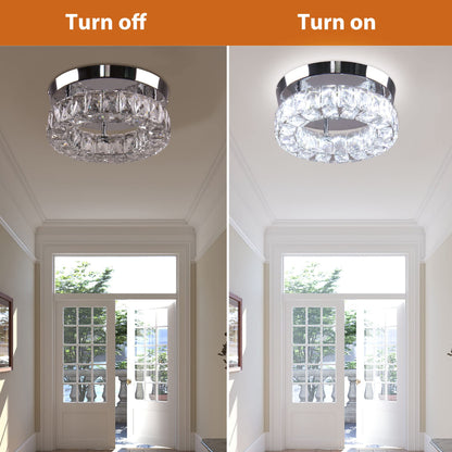 Vrbgify 1 Piece 9.8 inch Crystal Flush Mount Ceiling Light Fixture LED Integrated 16W Mini Round Chandelier for Kitchen Hallway Foyer