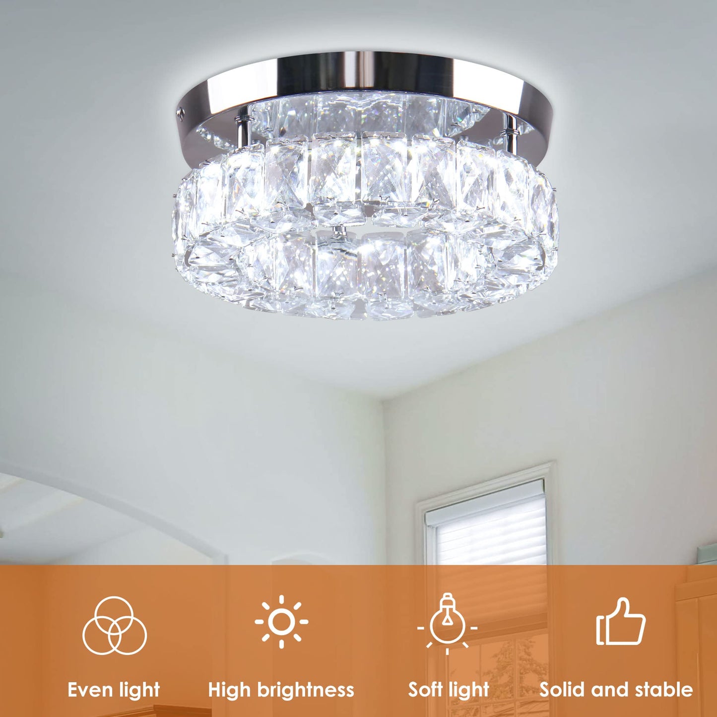 Vrbgify 1 Piece 9.8 inch Crystal Flush Mount Ceiling Light Fixture LED Integrated 16W Mini Round Chandelier for Kitchen Hallway Foyer