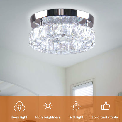 Vrbgify 1 Piece 9.8 inch Crystal Flush Mount Ceiling Light Fixture LED Integrated 16W Mini Round Chandelier for Kitchen Hallway Foyer