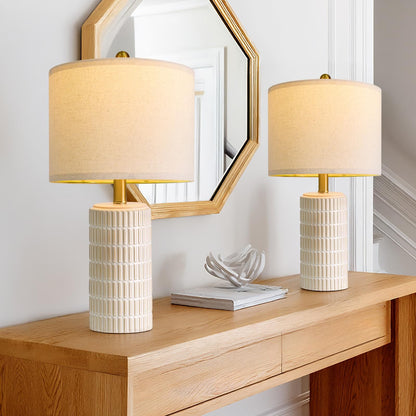 Vrbgify 20.75 Inch Small Modern Ceramic Table Lamps Set of 2 Beige Bedroom Nightstand Lamps Farmhouse Desk Decor for Living Room