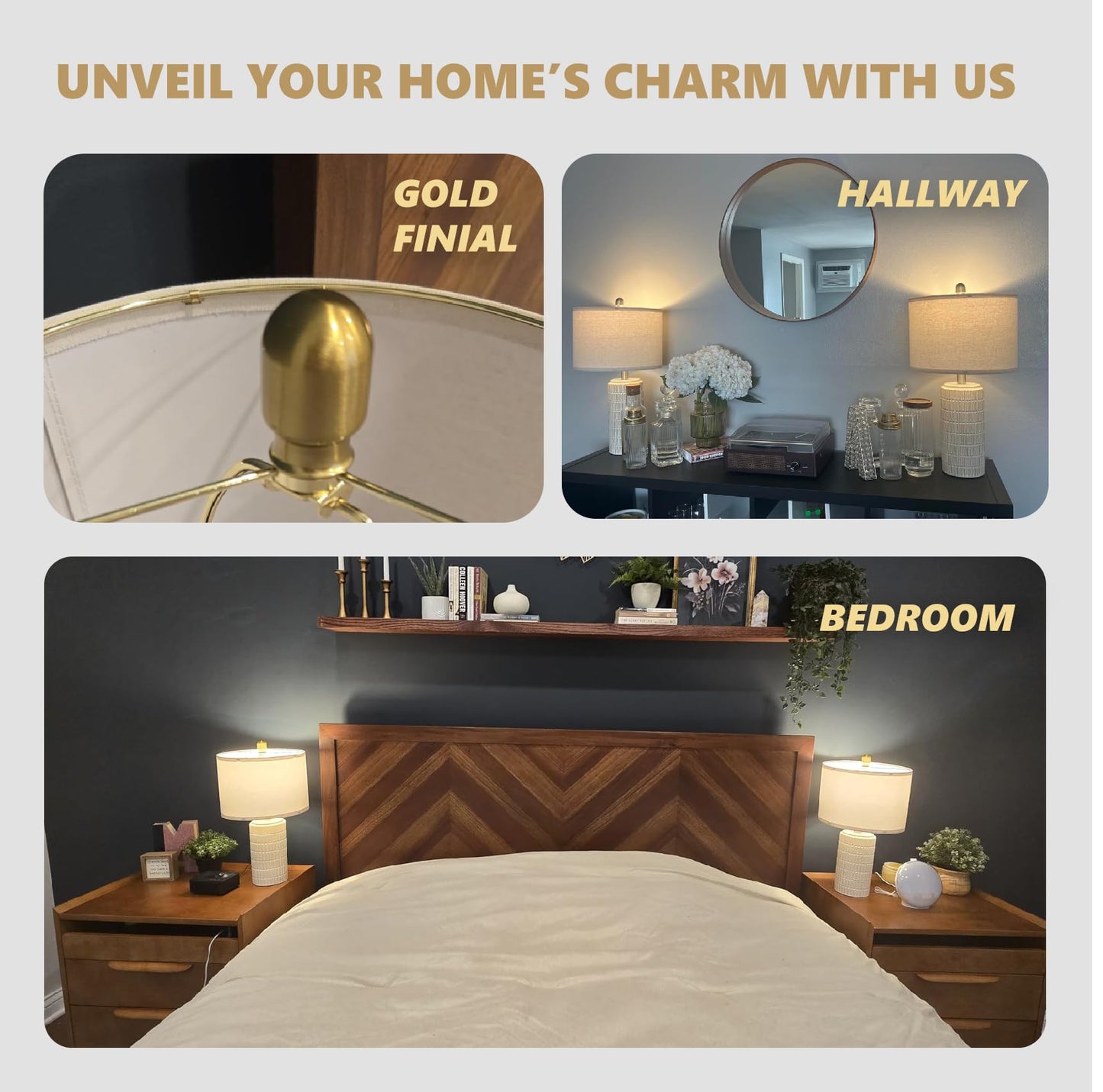 Vrbgify 20.75 Inch Small Modern Ceramic Table Lamps Set of 2 Beige Bedroom Nightstand Lamps Farmhouse Desk Decor for Living Room