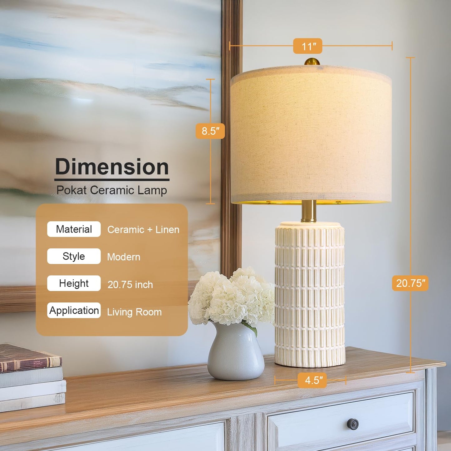 Vrbgify 20.75 Inch Small Modern Ceramic Table Lamps Set of 2 Beige Bedroom Nightstand Lamps Farmhouse Desk Decor for Living Room