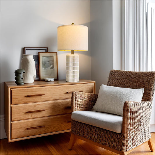Vrbgify 20.75 Inch Small Modern Ceramic Table Lamps Set of 2 Beige Bedroom Nightstand Lamps Farmhouse Desk Decor for Living Room